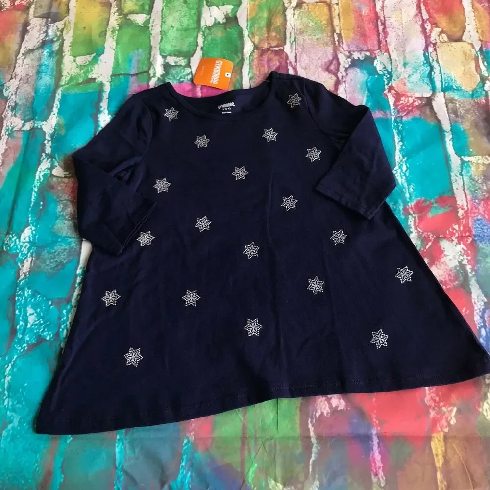 Gymboree Girls Tunic Size S 5 6 North Pole Party Snowflake Print Navy Blue‎ NEW